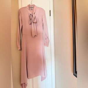 H&M Women’s Asymmetric Satin Pink Long Sleeves Midi Pleated Dress. Size 6